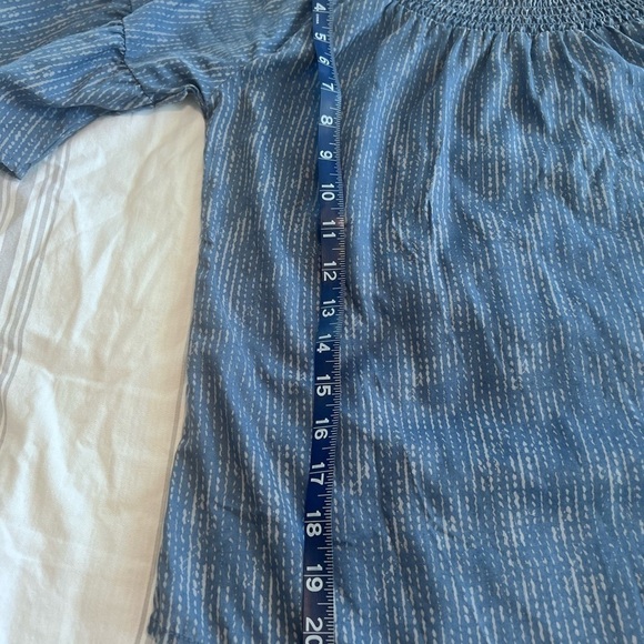 PRANA CHRYSSA OFF THE SHOULDER TOP IN BLUE SPRINKLE RUFFLE SLEEVE SZ S - Picture 4 of 8